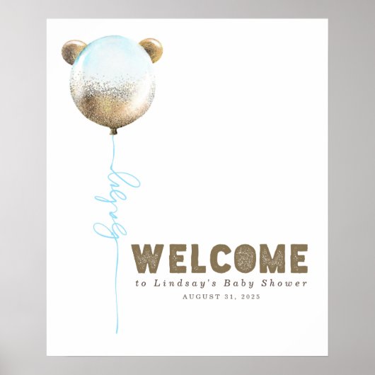 Teddy Bear Balloon Baby Dusche Begrüßungszeichen Poster (Vorne)