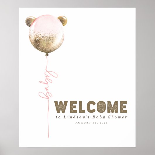 Teddy Bear Balloon Baby Dusche Begrüßungszeichen Poster (Vorne)