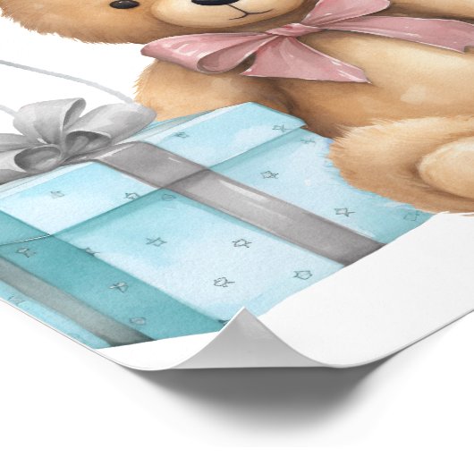 Teddy Bear Balloon Baby Dusche Willkommen Poster (Ecke)