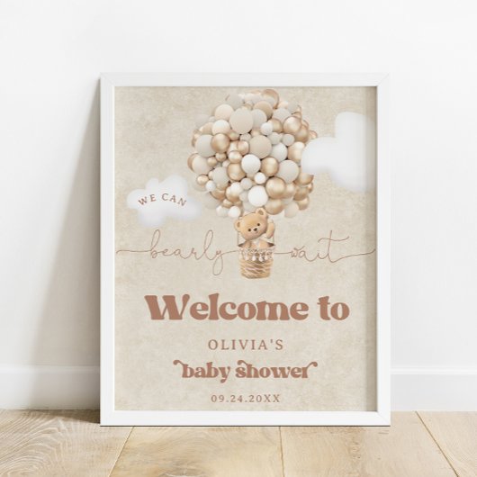 Teddy Bear Balloon Baby Dusche Willkommen Poster