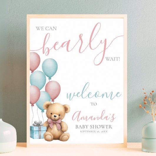 Teddy Bear Balloon Baby Dusche Willkommen Poster