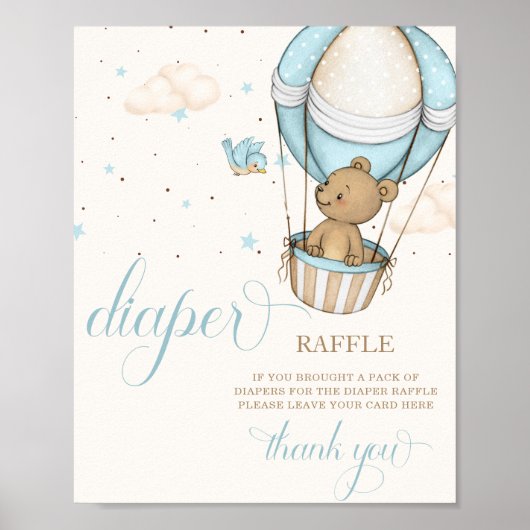 Teddy Bear Balloon Baby Dusche Windel Raffle Schil Poster (Vorne)