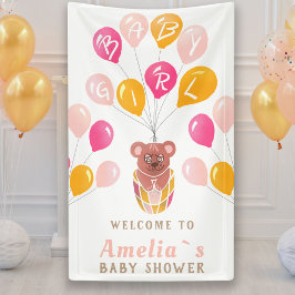 Teddy Bear Balloon Baby Girl Baby Shower Banner