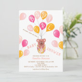 Teddy Bear Balloon Baby Girl Baby Shower Einladung (Stehend Vorderseite)