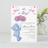 teddy bear balloon baby shower invitation einladung (Stehend Vorderseite)