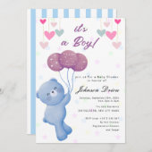 teddy bear balloon baby shower invitation einladung (Vorne/Hinten)