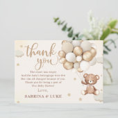 Teddy Bear Balloon Baby Wait Baby Shooter Dankeskarte (Stehend Vorderseite)