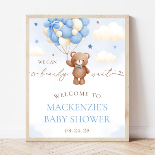 Teddy Bear Balloon Babydusche Begrüßungszeichen Poster