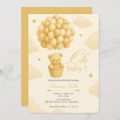 Teddy Bear Balloon Babydusche Einladung (Vorne/Hinten)