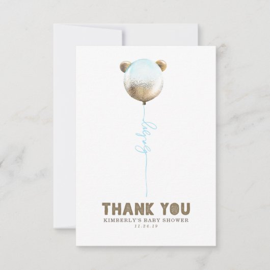 Teddy Bear Balloon Babydusche Klein Danke (Vorderseite)