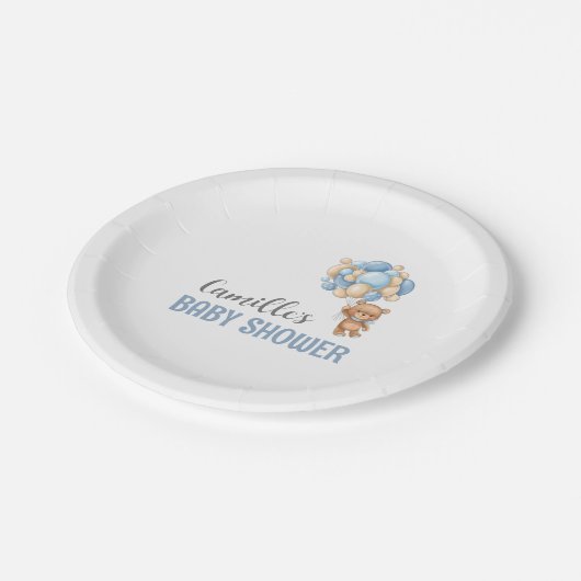 Teddy Bear Balloon Babydusche Pappteller (Schrägansicht)