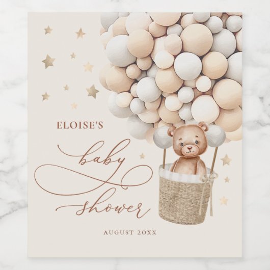 Teddy Bear Balloon Bearly Wait Baby Shooting Favor Weinetikett (Einzelnes Label)