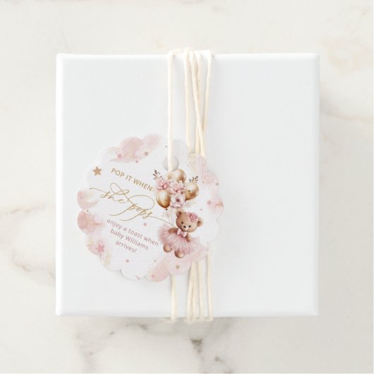 Teddy Bear Balloon Bearly Wait Girl Baby Dusche Geschenkanhänger (Beispiel)