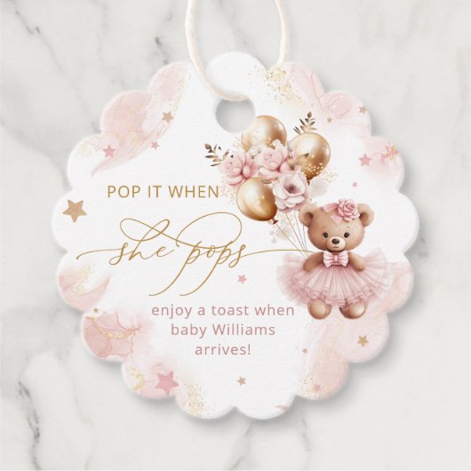 Teddy Bear Balloon Bearly Wait Girl Baby Dusche Geschenkanhänger (Vorderseite)