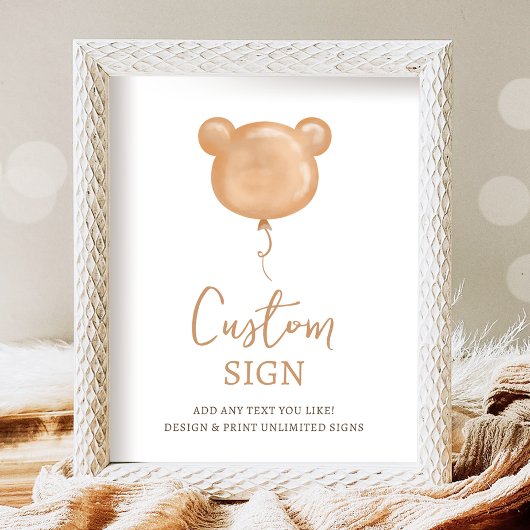 Teddy Bear Balloon Beary First Birthday Custom Poster