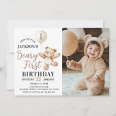 Teddy Bear Balloon Beary First Birthday Foto Einladung (Vorderseite)