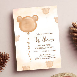 Teddy Bear Balloon Beary First Birthday Party Einladung