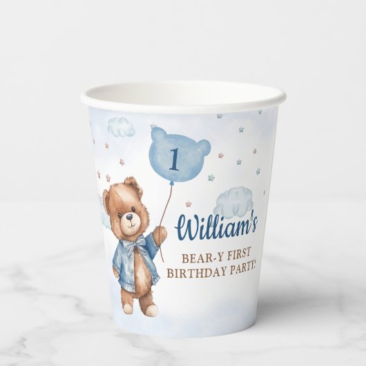 Teddy Bear Balloon Beary First Birthday Party Pappbecher (Rückseite)