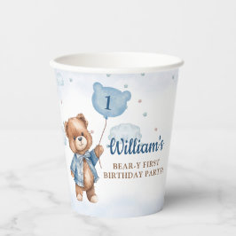 Teddy Bear Balloon Beary First Birthday Party Pappbecher