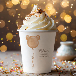 Teddy Bear Balloon Beary First Birthday Party Pappbecher