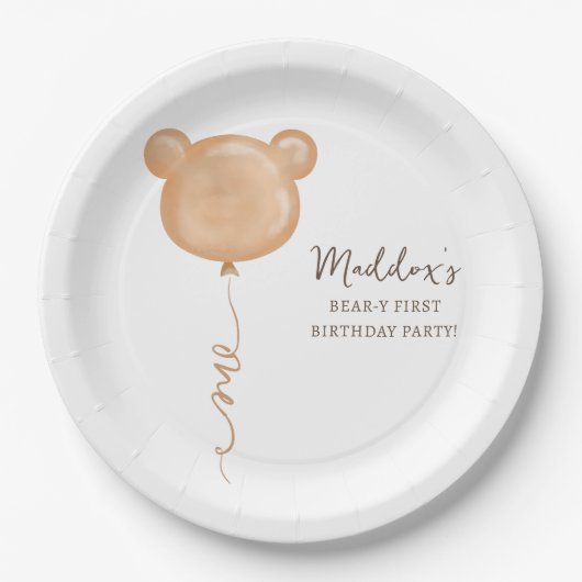 Teddy Bear Balloon Beary First Birthday Party Pappteller (Vorderseite)