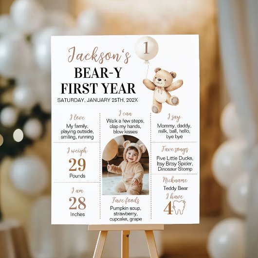 Teddy Bear Balloon Beary First Year Meilenstein Poster