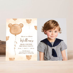 Teddy Bear Balloon Beary Zweite Geburtstagspartei Einladung