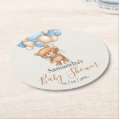 Teddy Bear Balloon Blue Baby Dusche Runder Pappuntersetzer (Angewinkelt)