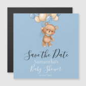 Teddy Bear Balloon Blue Baby Dusche Save the Date Magnetkarte (Vorne/Hinten)