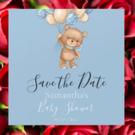 Teddy Bear Balloon Blue Baby Dusche Save the Date Magnetkarte