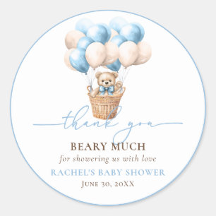 Teddy Bear Balloon Blue Baby Dusche Vielen Dank Runder Aufkleber