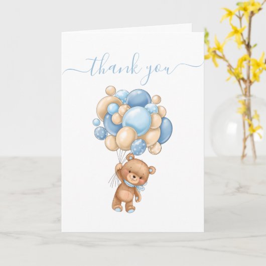 Teddy Bear Balloon Blue Danke Karte (Gelbe Blume)