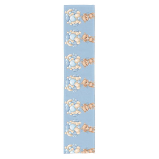 Teddy Bear Balloon Blue Kurz Table Runner Kurzer Tischläufer (Vorderseite)