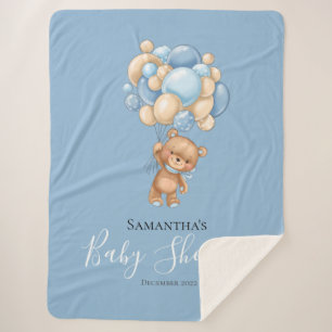 Teddy Bear Balloon Blue Sherpa Blanket Sherpadecke
