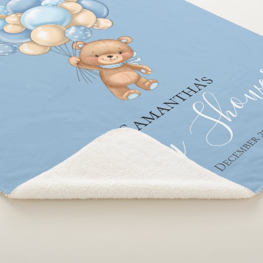 Teddy Bear Balloon Blue Sherpa Blanket Sherpadecke (3/4)