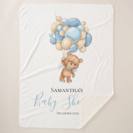 Teddy Bear Balloon Blue Sherpa Blanket Sherpadecke