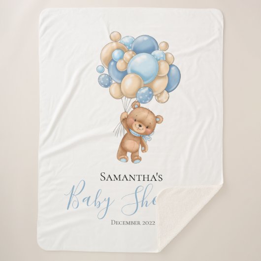 Teddy Bear Balloon Blue Sherpa Blanket Sherpadecke (Vorderseite)
