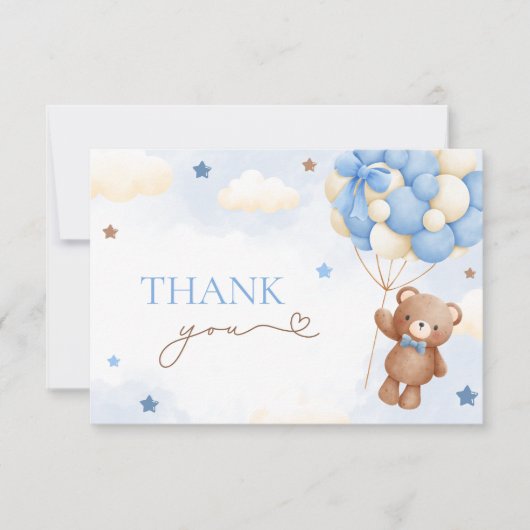 Teddy Bear Balloon Blue Vielen Dank Karten (Vorderseite)