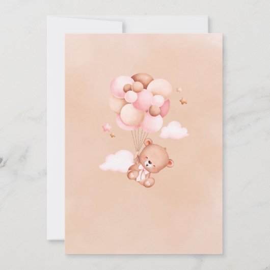 Teddy Bear Balloon Blush Wassercolor Babydusche Einladung (Rückseite)
