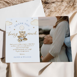 Teddy Bear Balloon Boy Baby Dusche Foto Dankeskarte