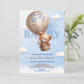 Teddy Bear Balloon Boy Bearly Wait Baby Dusche Einladung (Stehend Vorderseite)