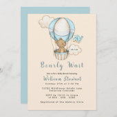 Teddy Bear Balloon Boy Bearly Wait Baby Dusche Einladung (Vorne/Hinten)