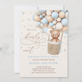 Teddy Bear Balloon Boy Bearly Wait Baby Dusche Einladung (Vorderseite)