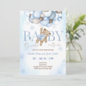 Teddy Bear Balloon Boy Bearly Wait Baby Dusche Einladung (Stehend Vorderseite)