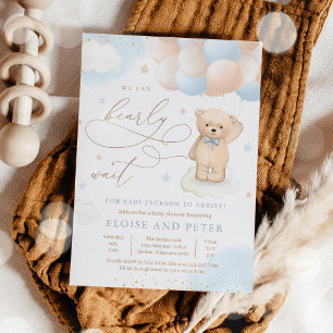 Teddy Bear Balloon Boy Bearly Wait Baby Dusche Einladung