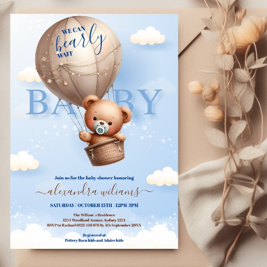 Teddy Bear Balloon Boy Bearly Wait Baby Dusche Einladung