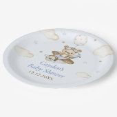 Teddy Bear Balloon Boy Bearly Wait Baby Dusche Pappteller (Schrägansicht)