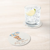 Teddy Bear Balloon Brown Blue Baby Showdown Round Runder Pappuntersetzer (Vor Ort)