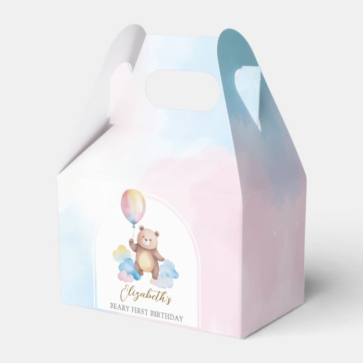 Teddy Bear Balloon Clouds Beary First Birthday Geschenkschachtel (Rückseite)
