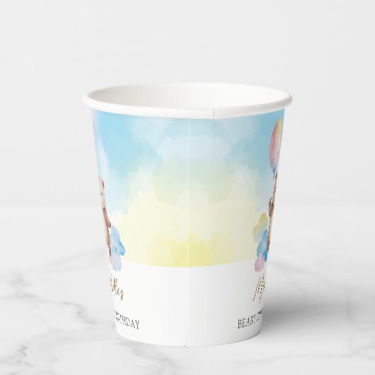 Teddy Bear Balloon Clouds Beary First Birthday Pappbecher (Rechts)